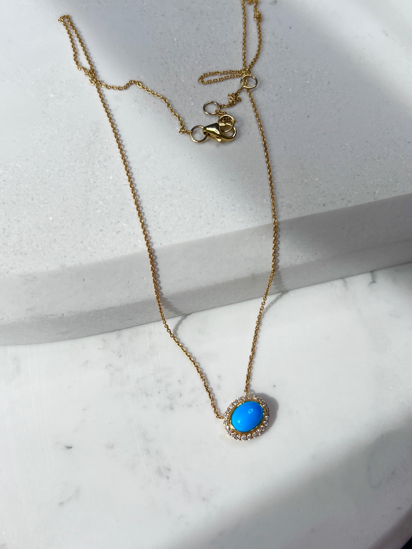 Caspian - Natural Turquoise & Diamond Necklace 14Kt Yellow Gold