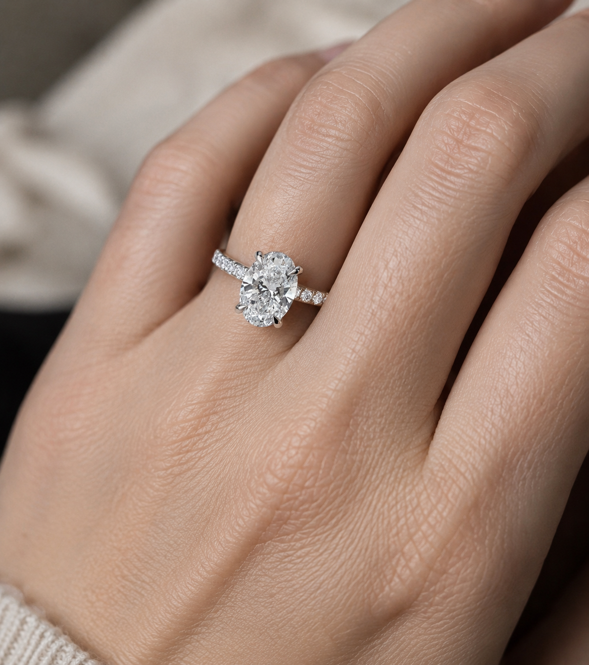 Jade - 2ct Centre Oval Solitaire Hidden Halo Ring