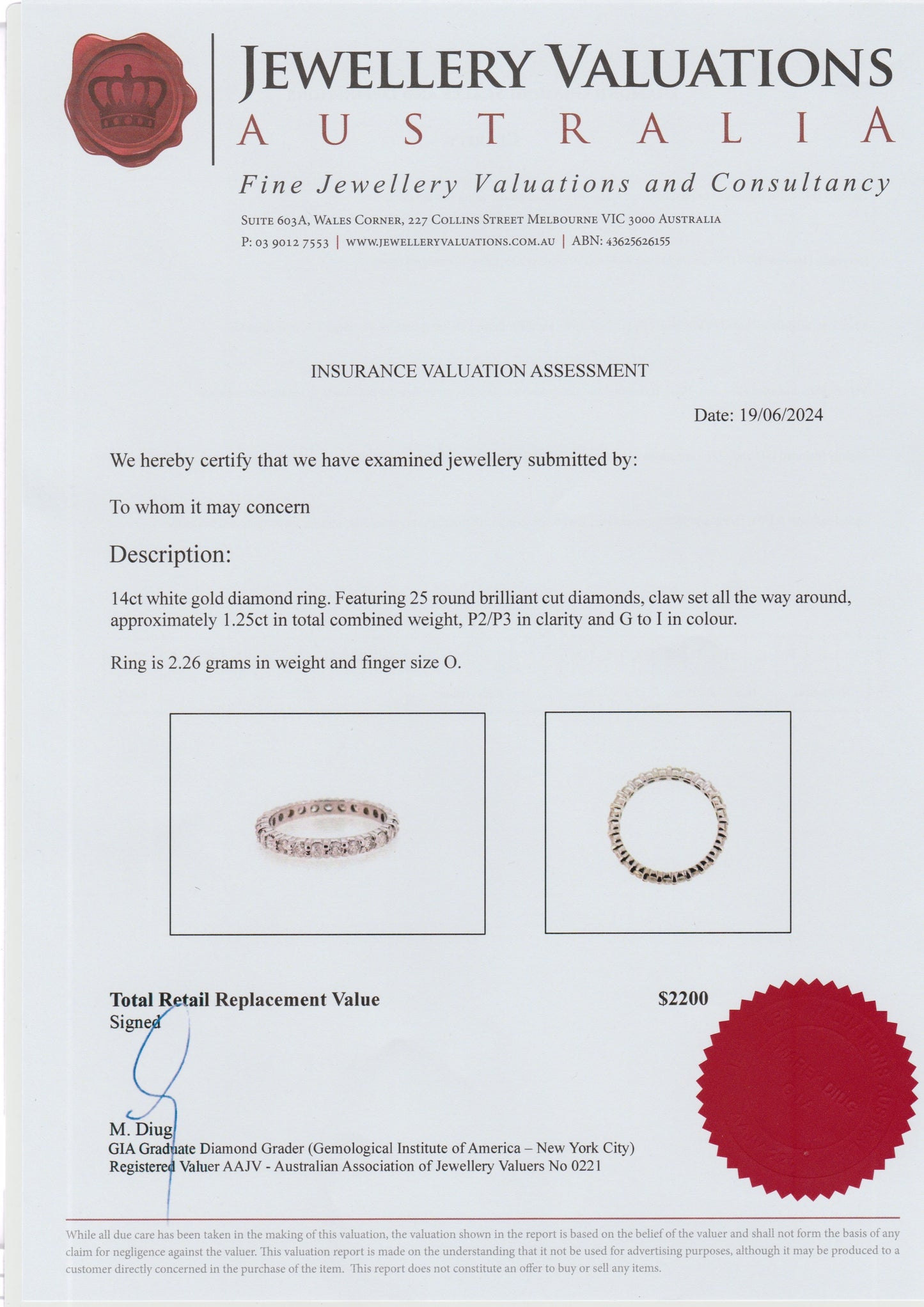 Charlotte - 1.25ct Natural Diamond Eternity Ring