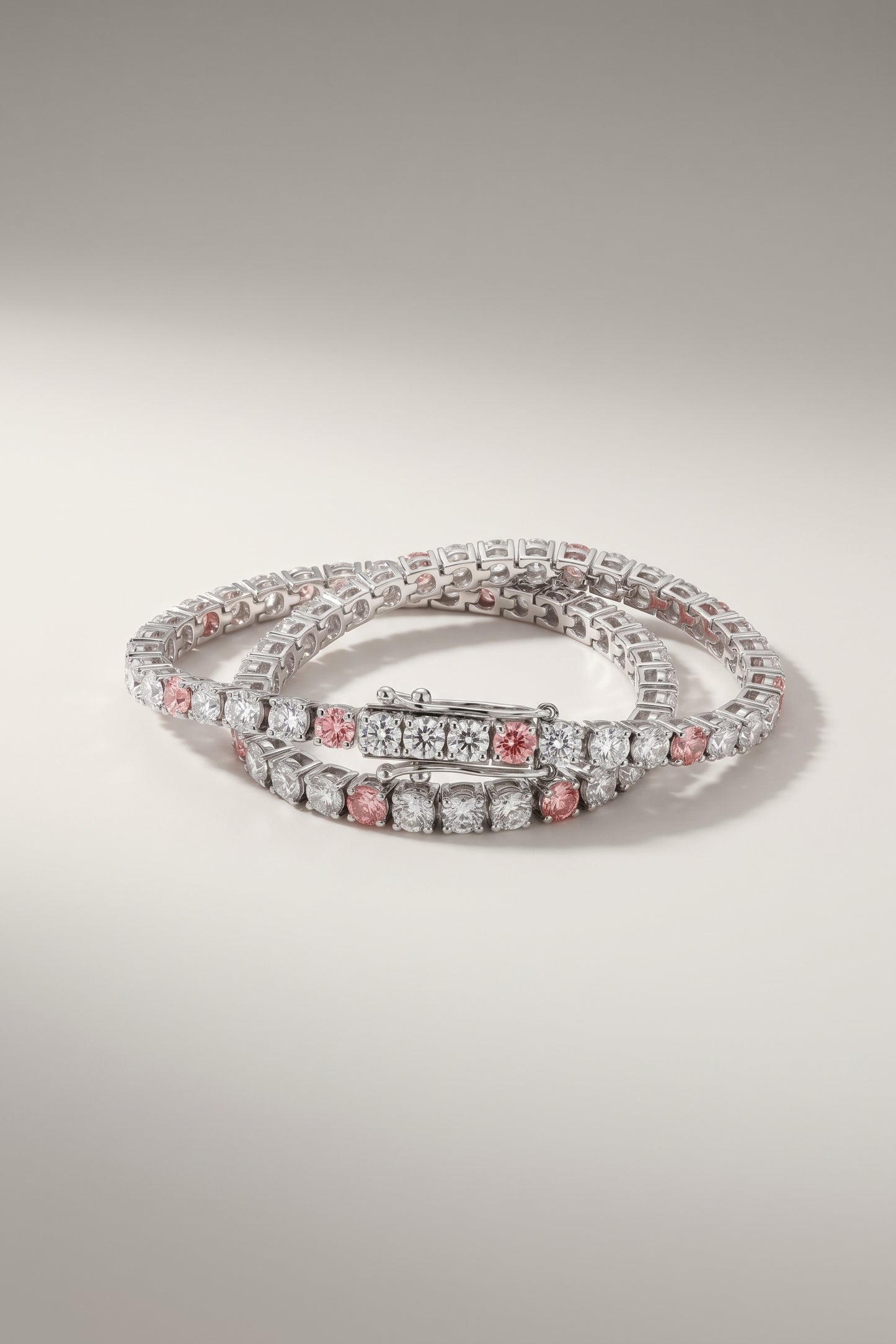 White & Pink Lab-Grown Diamond Tennis Bracelet White Gold