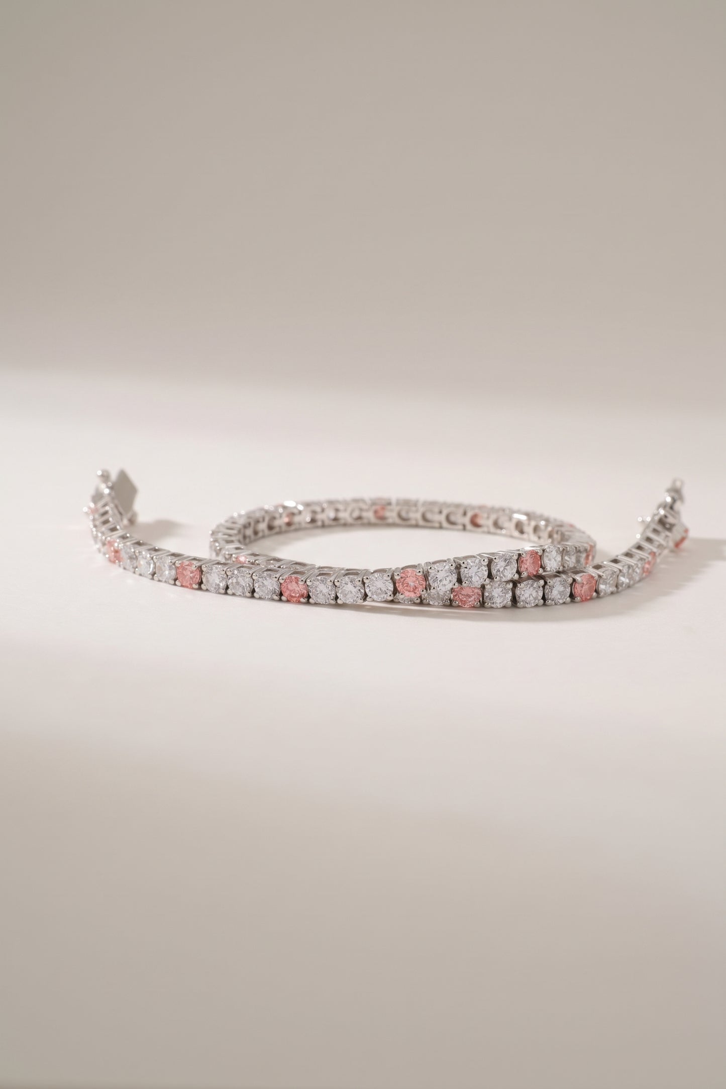 White & Pink Lab-Grown Diamond Tennis Bracelet White Gold