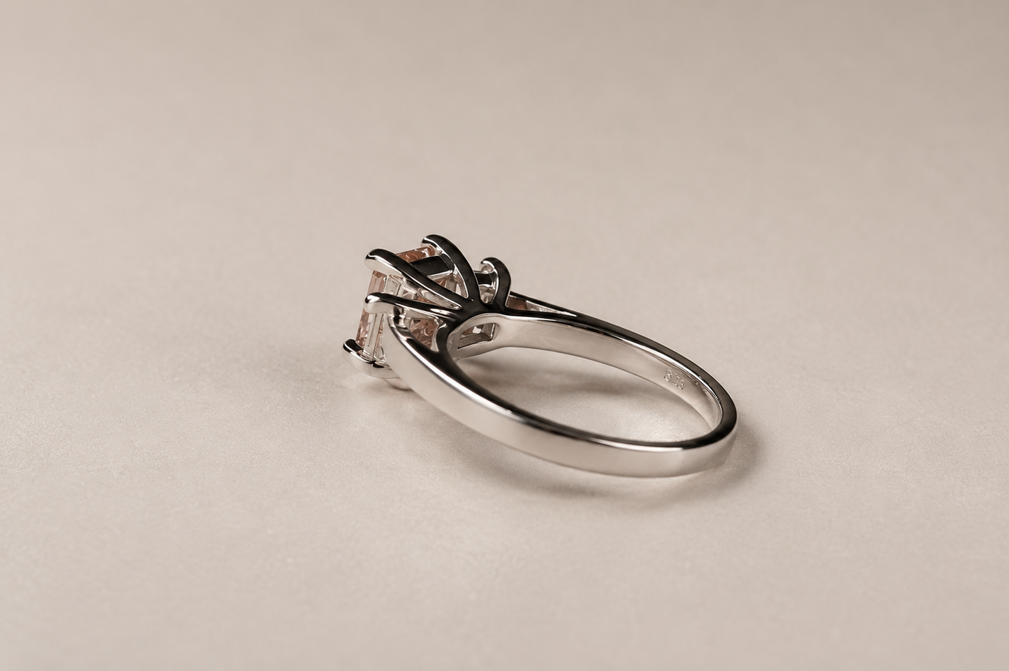 Pink & White Princess Cut Diamond Trilogy Ring