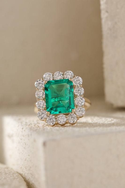 4ct Emerald Cut Columbian Emerald & Diamond Ring