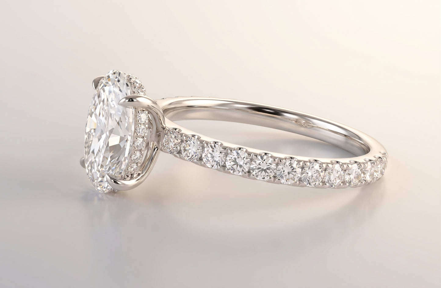 Jade | 1.5ct Centre Oval Solitaire Hidden Halo Ring White Gold