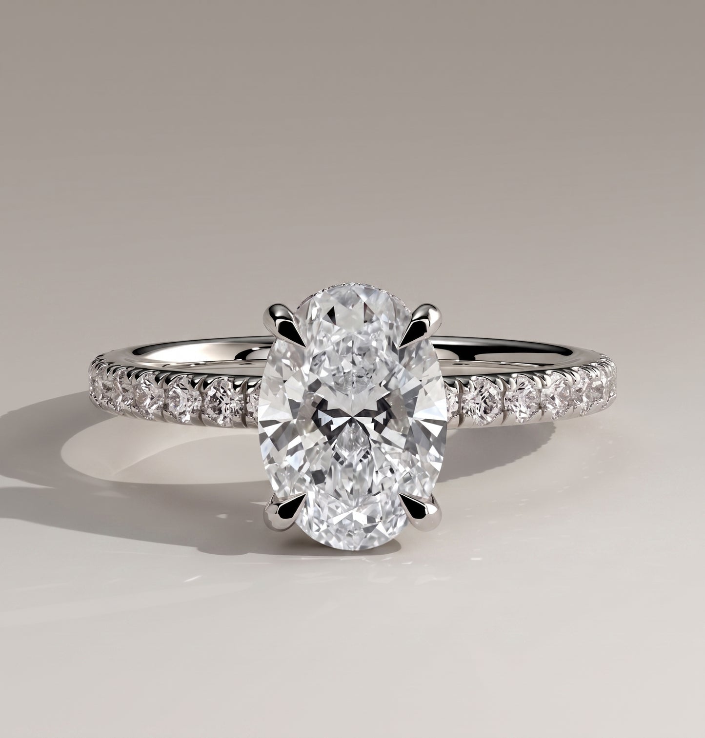 Jade - 2ct Centre Oval Solitaire Hidden Halo Ring