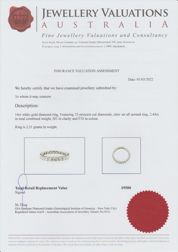 2.44ct Diamond Eternity Band Val $9,500