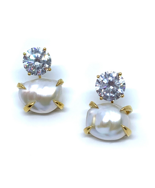 Alice - Natural Keshi Pearl & Simulated Diamond Studs