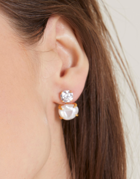 Alice - Natural Keshi Pearl & Simulated Diamond Studs